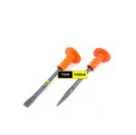 2PCS 12 Inch Flat and Pin Cold Chisels with Rubber Guards