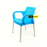 LIGHT BLUE Strong Comfortable Plastic Chair with Metal Tubing Legs