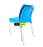 2PCS PAIR Blue Strong Armless Comfortable Plastic Chair with Metal Tubing Legs