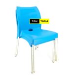 2PCS PAIR Blue Strong Armless Comfortable Plastic Chair with Metal Tubing Legs