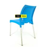 Blue Strong Armless Comfortable Plastic Chair with Metal Tubing Legs