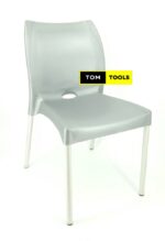 2PCS PAIR Grey Strong Armless Comfortable Plastic Chair with Metal Tubing Legs