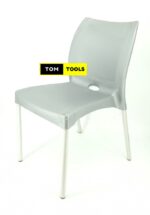 2PCS PAIR Grey Strong Armless Comfortable Plastic Chair with Metal Tubing Legs