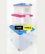 60L, 35L, 18L Set of Storage Boxes on Wheels, Snap Locks