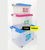60L, 35L, 18L Set of Storage Boxes on Wheels, Snap Locks