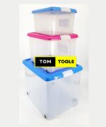 60L, 35L, 18L Set of Storage Boxes on Wheels, Snap Locks