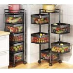 5 Layer Square Vegetable Fruits Rotating Rack With Wheels