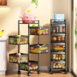 5 Layer Square Vegetable Fruits Rotating Rack With Wheels