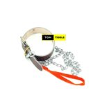 Genuine Leather Collar and 1.2m Chain Leash for Medium Size Dogs