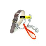 Genuine Leather Collar and 1.2m Chain Leash for Medium Size Dogs