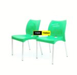 2PCS PAIR GREEN Strong Armless Comfortable Plastic Chair with Metal Tubing Legs