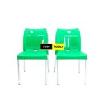 2PCS PAIR GREEN Strong Armless Comfortable Plastic Chair with Metal Tubing Legs