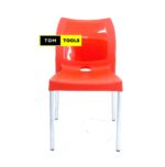 RED Strong Armless Comfortable Plastic Chair with Metal Tubing Legs
