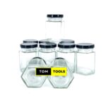 10PCS 100ml Hexagonal Glass Jars with Lids 54mm x 74mm