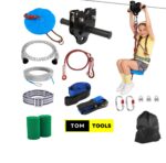 30m 100FT Zip Line for Adults and Kids with Spring Brake and Harness