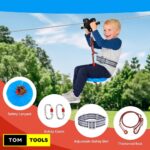 30m 100FT Zip Line for Adults and Kids with Spring Brake and Harness